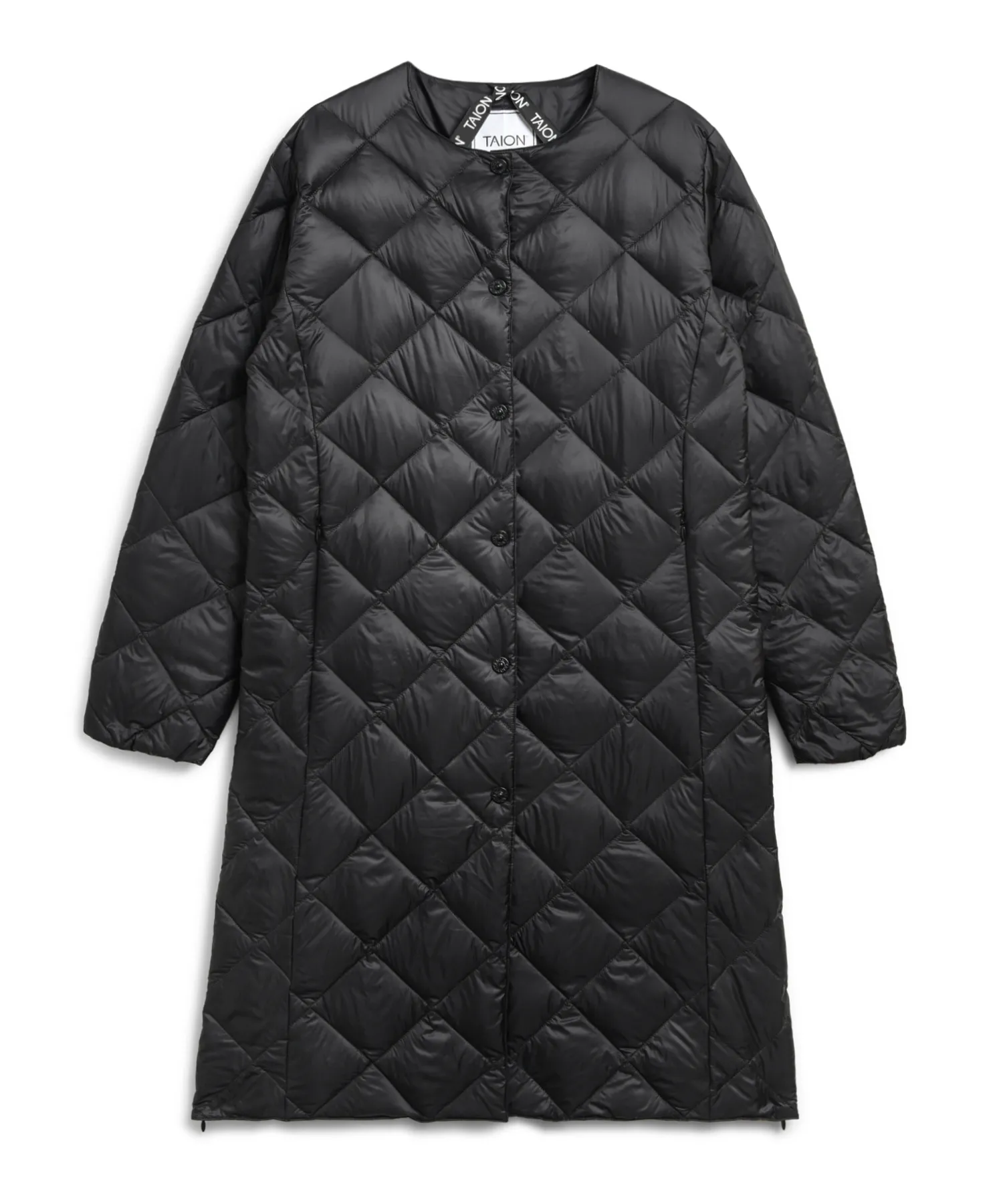 City Single Snap Button Crew Neck Long Down Coat - Image 14