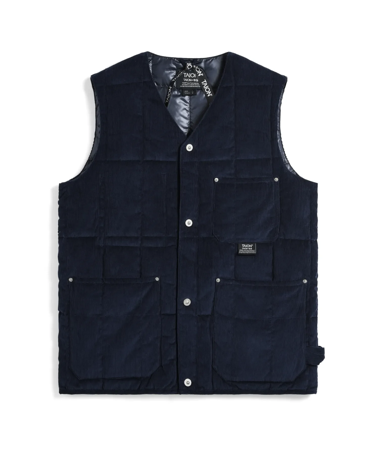 Unisex Work V Neck Button Corduroy x Down Vest - Image 22