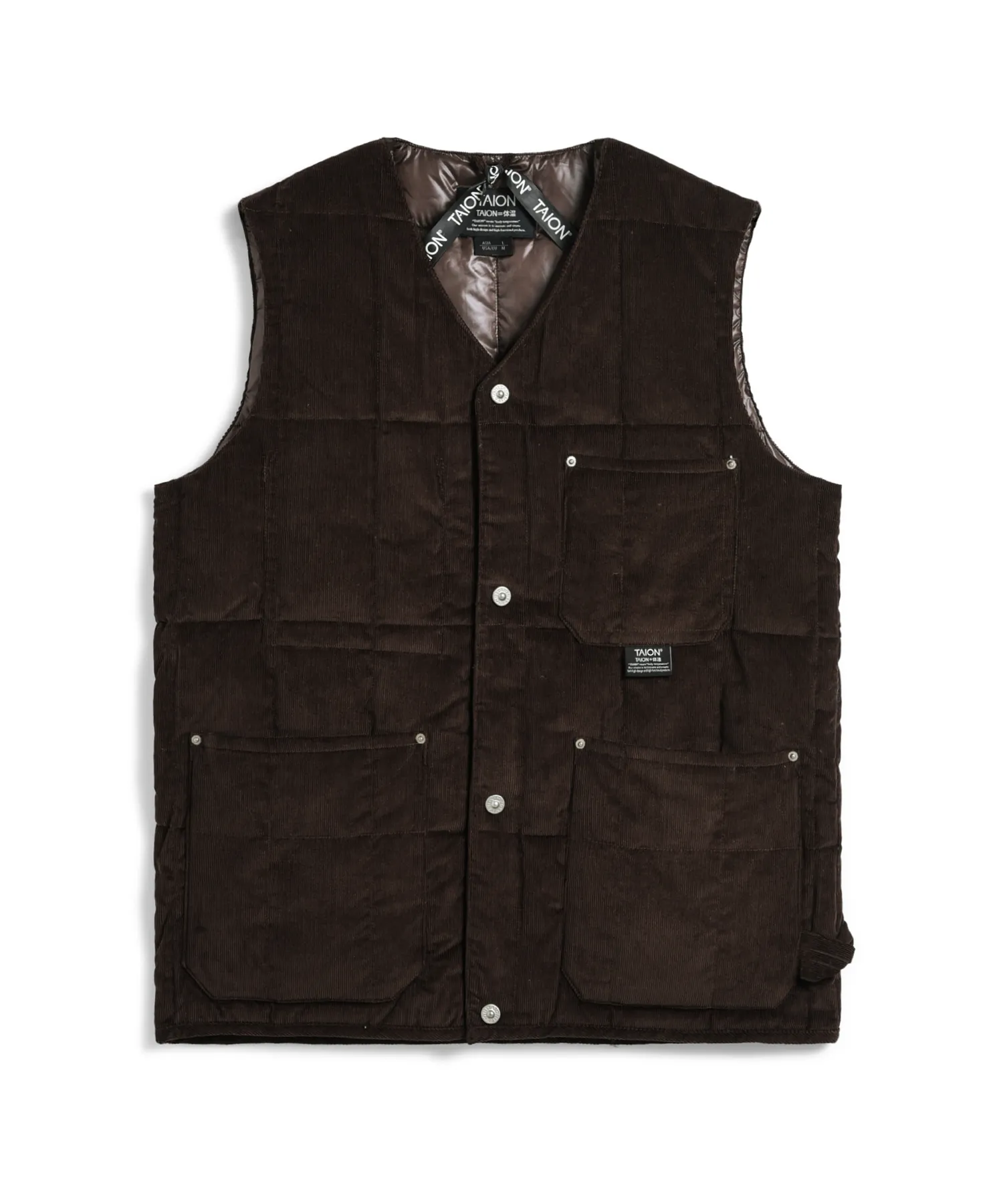 Unisex Work V Neck Button Corduroy x Down Vest - Image 23